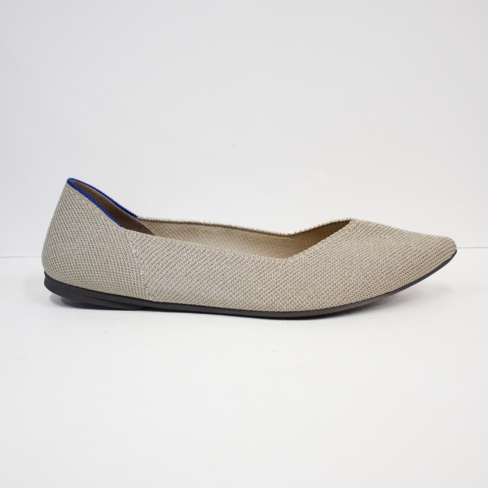 ROTHY'S The Point Flats Metallic Champagne/ Signature Blue Halo Women's Size 12